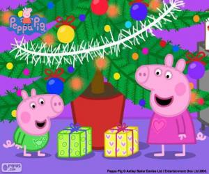 пазл Peppa Свинья и Джордж на Рождество